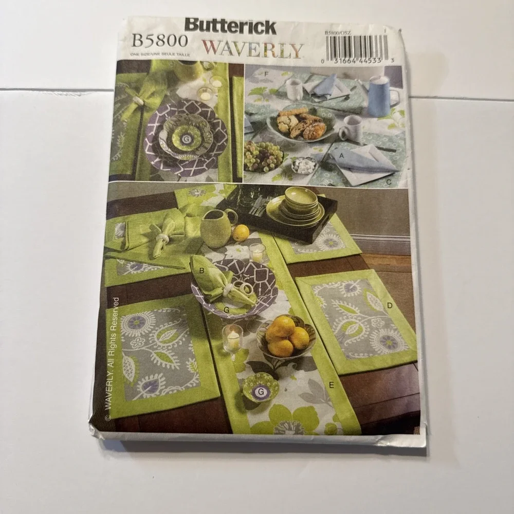 Butterick Waverly Pattern Apron Hot Pad Pot Holder Placemat Napkin B5800